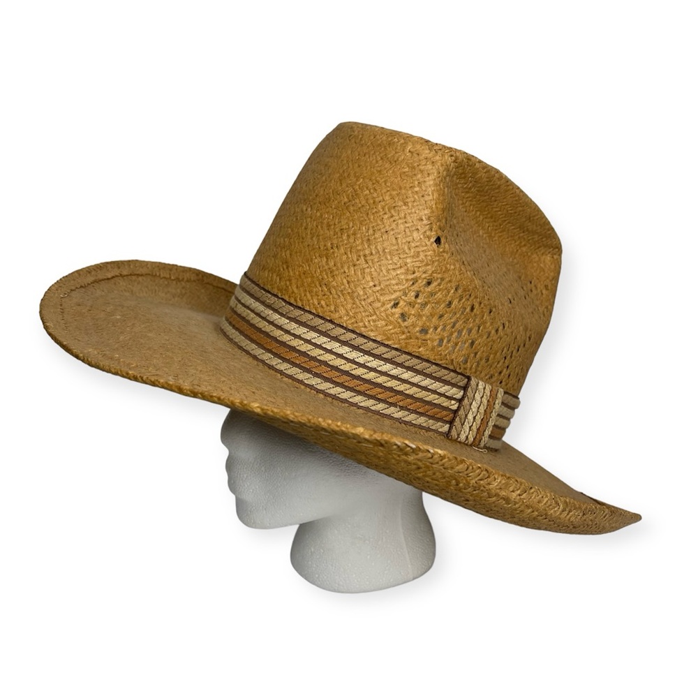 Tan and Brown Western Straw Hat with Wide Brim